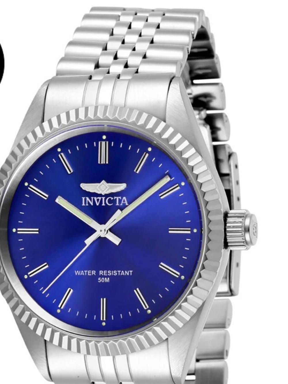 Invicta Silver Steel Bracelet Watch with Deep Blue Dial